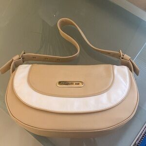 Cerruti 1881 Italian Designed Tan and White Leather Crescent Bag